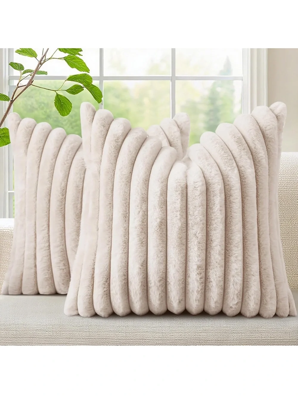 Summer Cozy Faux Fur Throw Pillow Covers Decorative Soft Plush Striped 1517/bb8